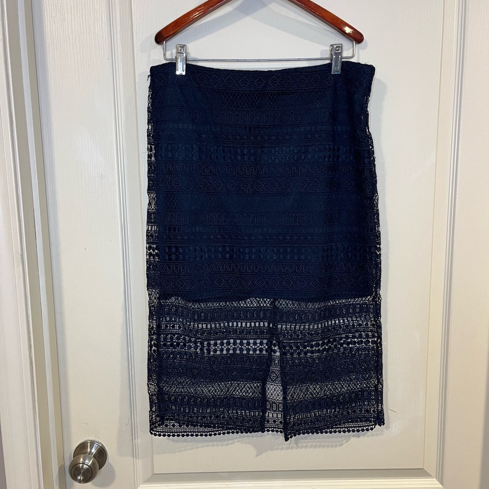 Mango Navy Blue Lace Pencil Skirt